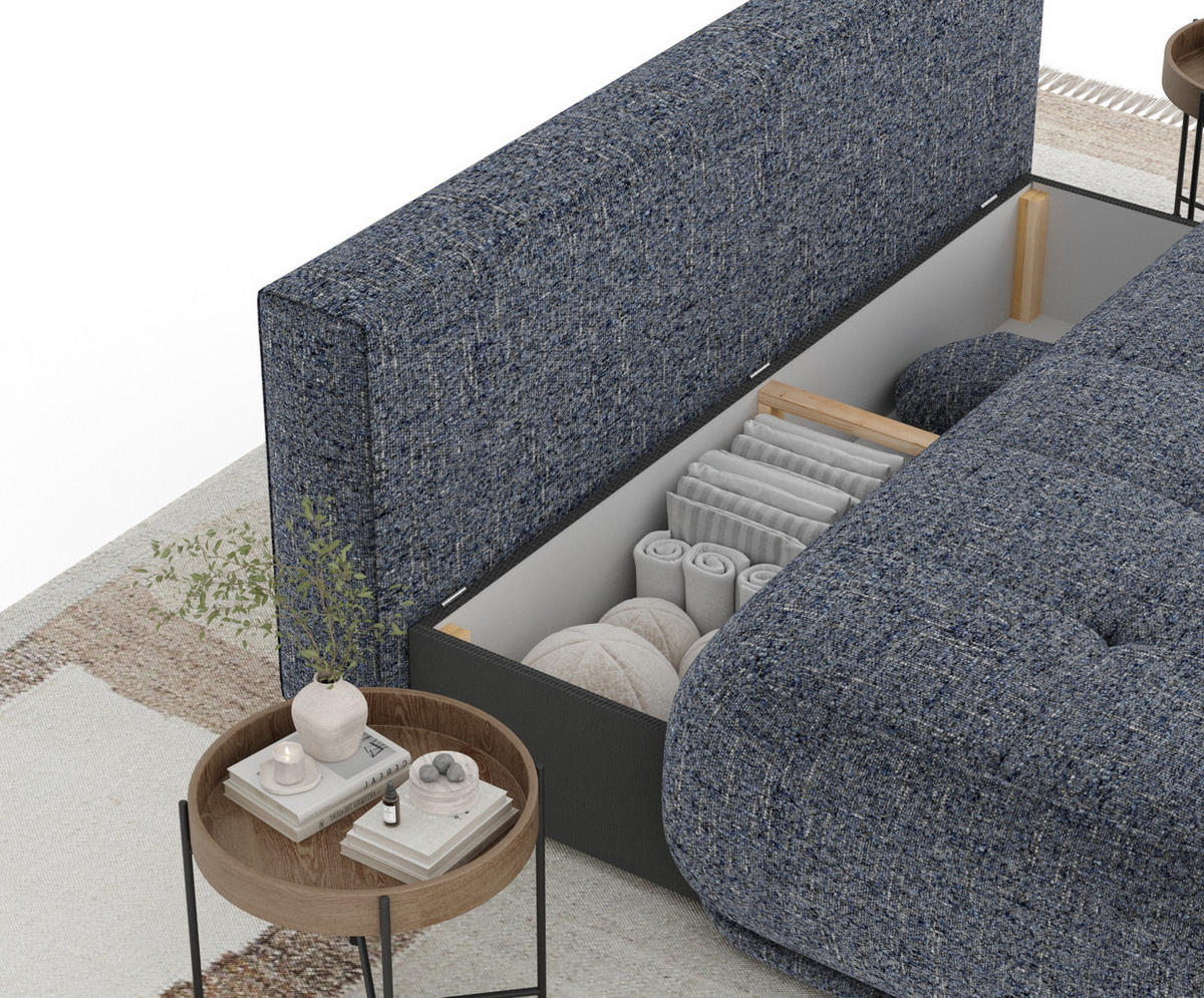 SCHLAFSOFA Cirrus Marineblau Webstoff - Schwarz/Dunkelblau, Holz/Holzwerkstoff (206/95/105cm) - Maison de Reve