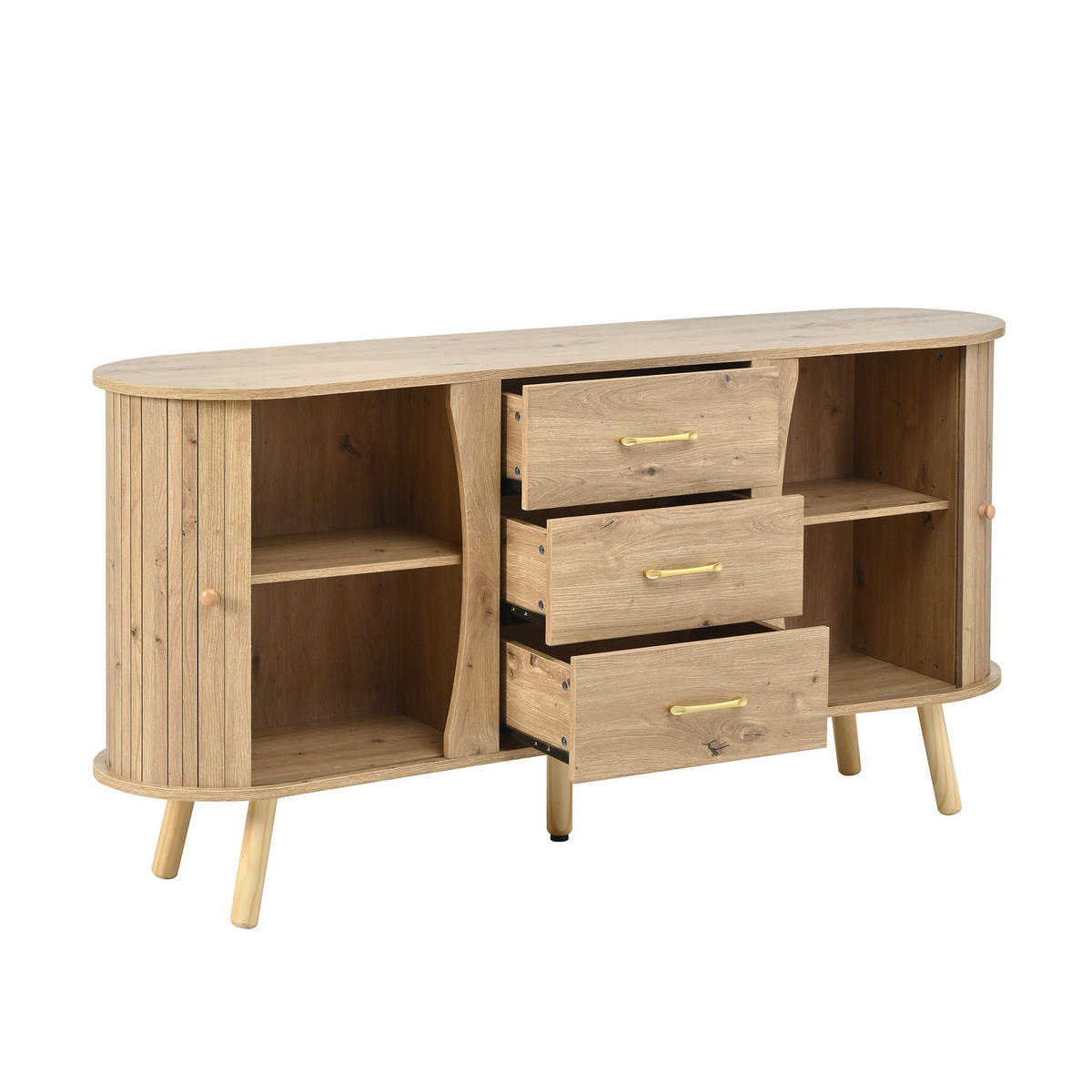 SIDEBOARD in Holzoptik Kommode mit Verstellbare Einlegeböden und Massivholzbeine, B150/T36,5/H75(cm) - Naturfarben, Holzwerkstoff (150/75/36.5cm) - STILVORA