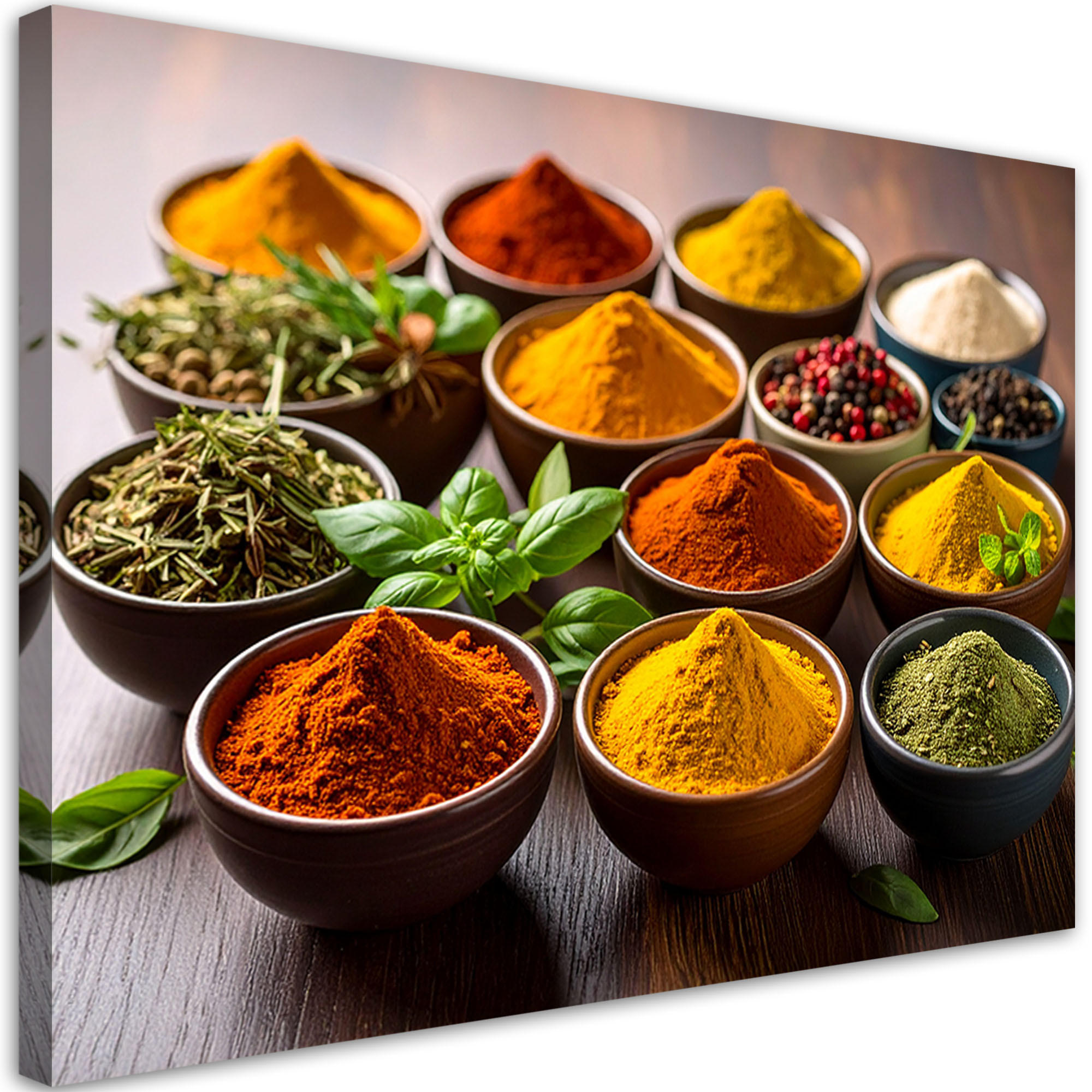 LEINWANDBILD Bunte Gewürze und Kräuter 90x60cm - Multicolor, Textil (90/60cm) - Feeby
