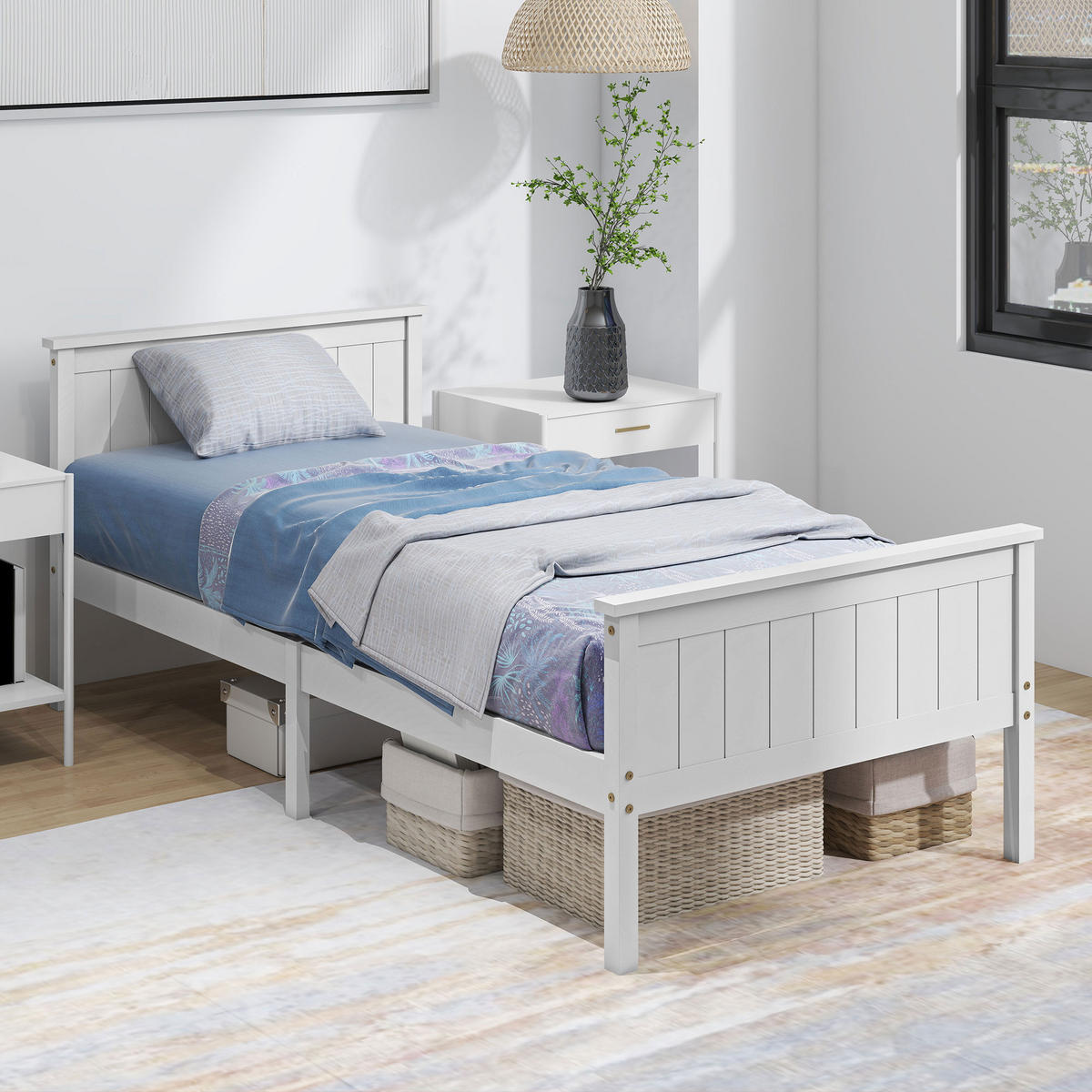 BETT 90x200 cm DE-14609 mit Lattenrost, Kopfteil und Fußteil Weiß - Weiß, Textil (90/200cm) - ComfortXL