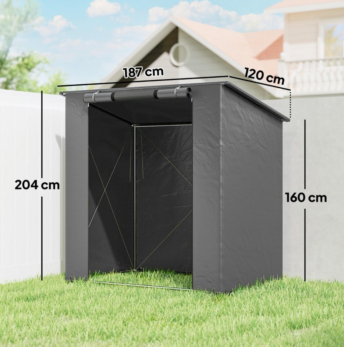 KLEINGARAGE aus Metall 187x120x160/204 cm in Dunkelgrau mit Rolltür - Dunkelgrau, Metall (120/204/187cm) - Modfu