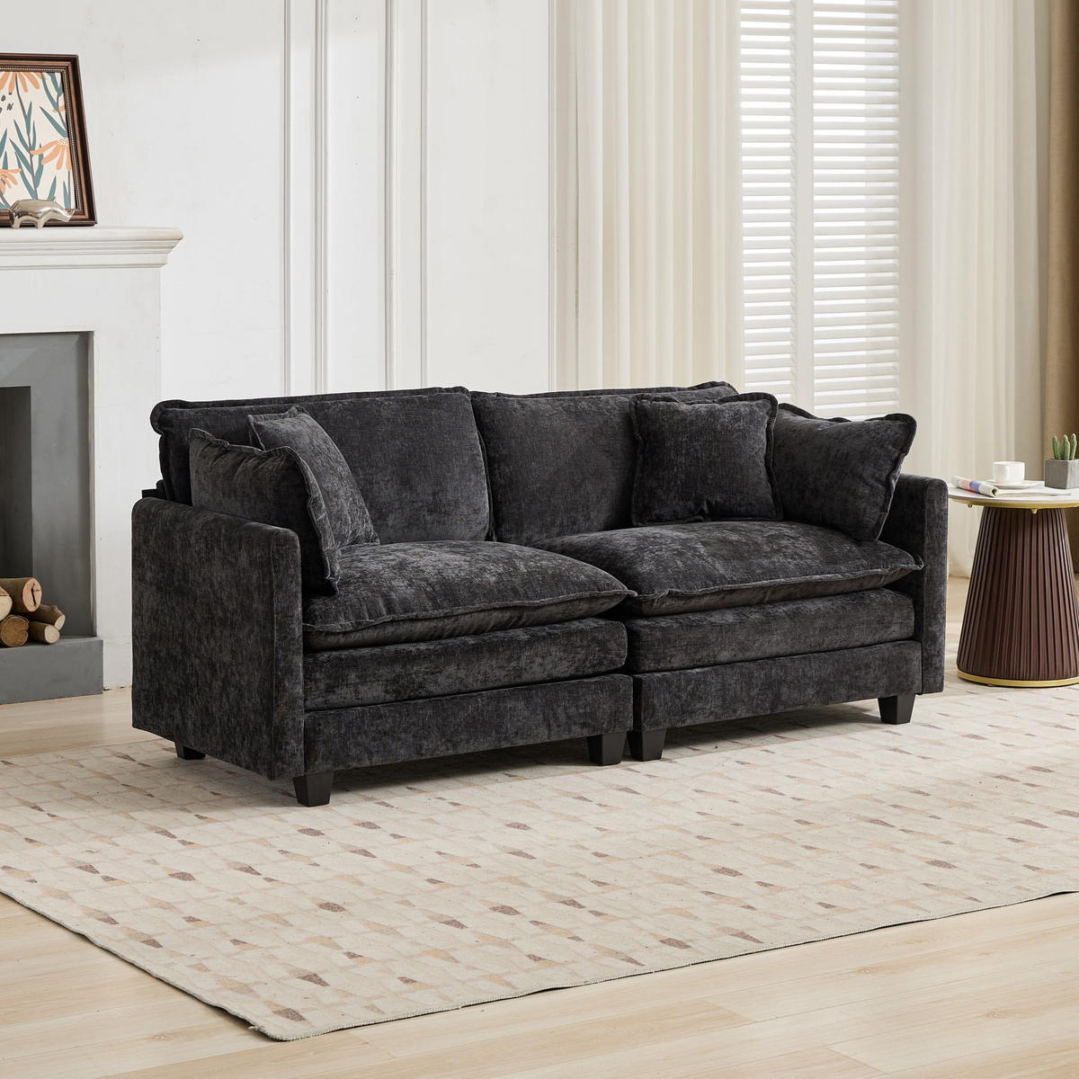 2-SITZER-SOFA aus Chenille 189x75x84 cm mit modularer Bauweise, schwarz - Schwarz, Textil (75/84/189cm)