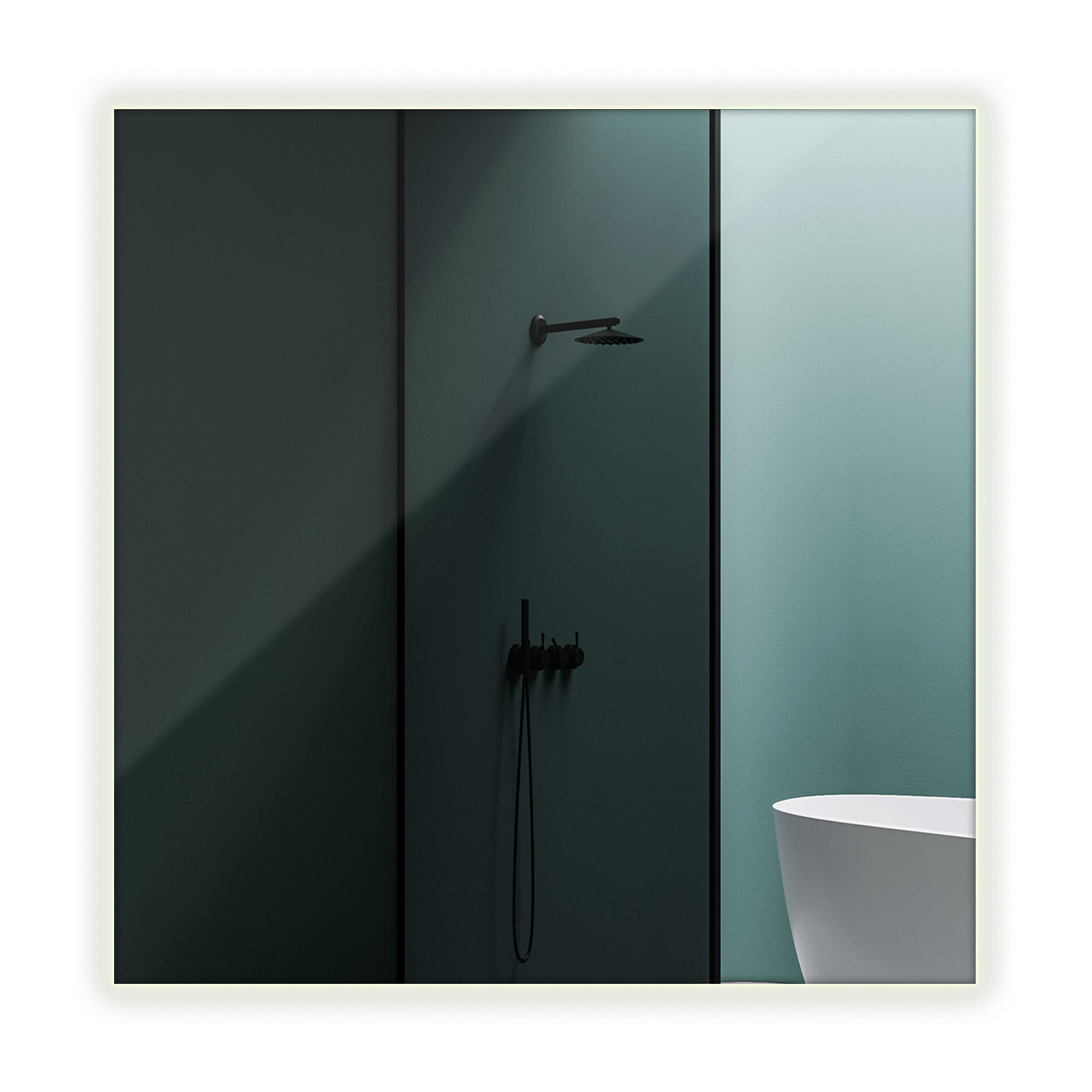 LED SPIEGEL 50 cm x 50 cm Qadratisch Neutralweiß 4000K - Blaugrau, Glas (50/50/2.4cm) - TULUP