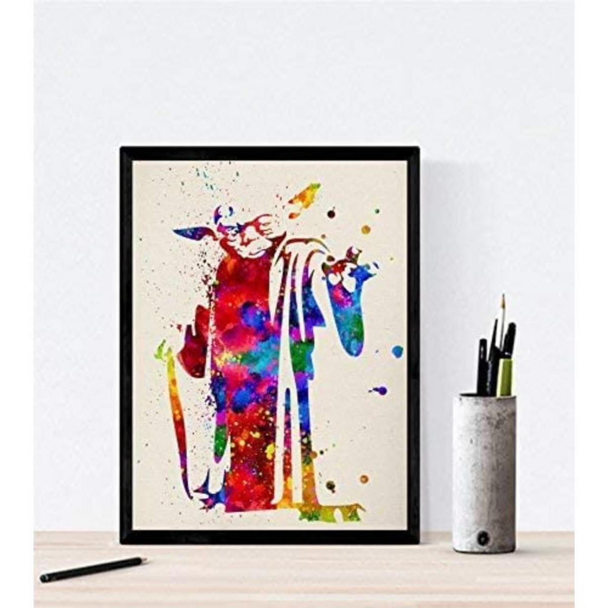 POSTER Set mit 4 Star Wars Film Darth Vader, Yoda, R2D2 und C3PO A4 Schwarzer Rahmen - Schwarz, Papier (29.7/3cm) - Nacnic