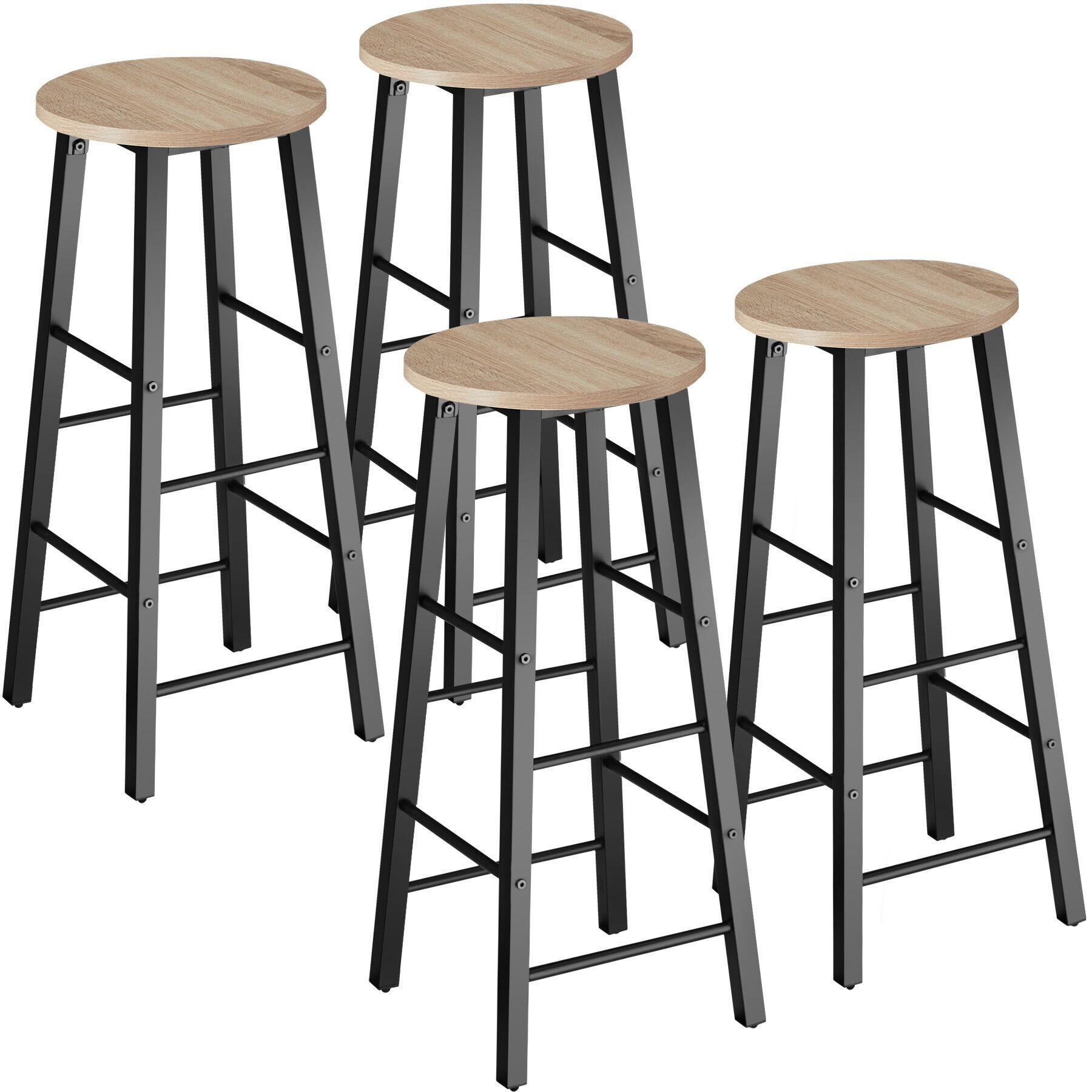 BARHOCKER 4er-Set Keynes, Industrial Style, 31 x 31 x 72,5 cm, Belastbarkeit 120 kg - Naturfarben, Holzwerkstoff/Textil (31/72.5/31cm) - tectake