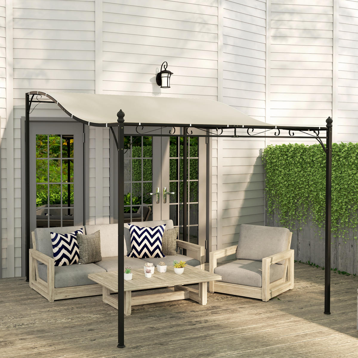 ANBAUPAVILLON Pergola mit Dach - Creme, Metall (298/250/248cm) - Outsunny