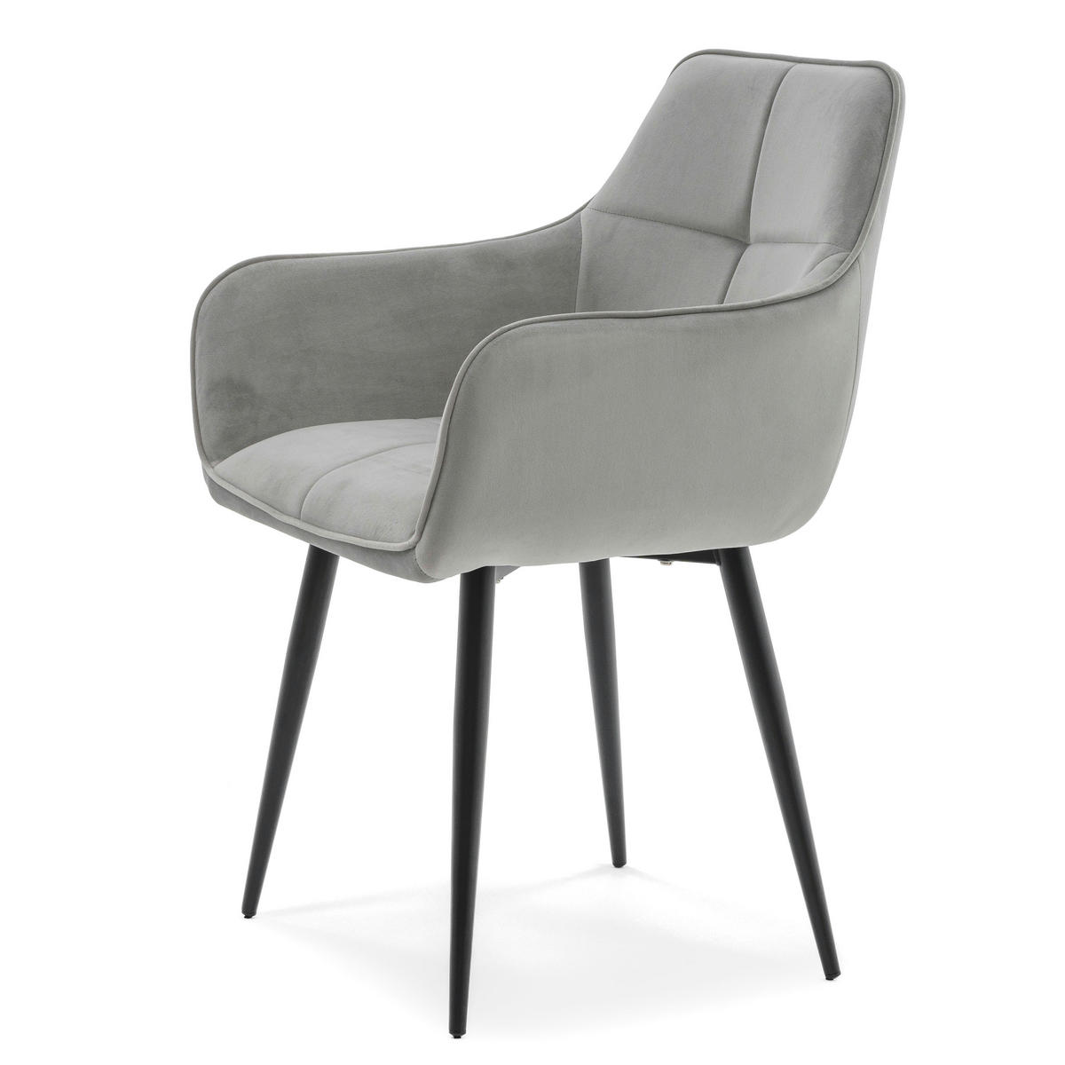 STUHL QUATTRO gepolstert mit Steppung - hellgrau - Samt Velours - Hellgrau/Schwarz, Textil/Metall (58/88/58cm) - NEW HOME