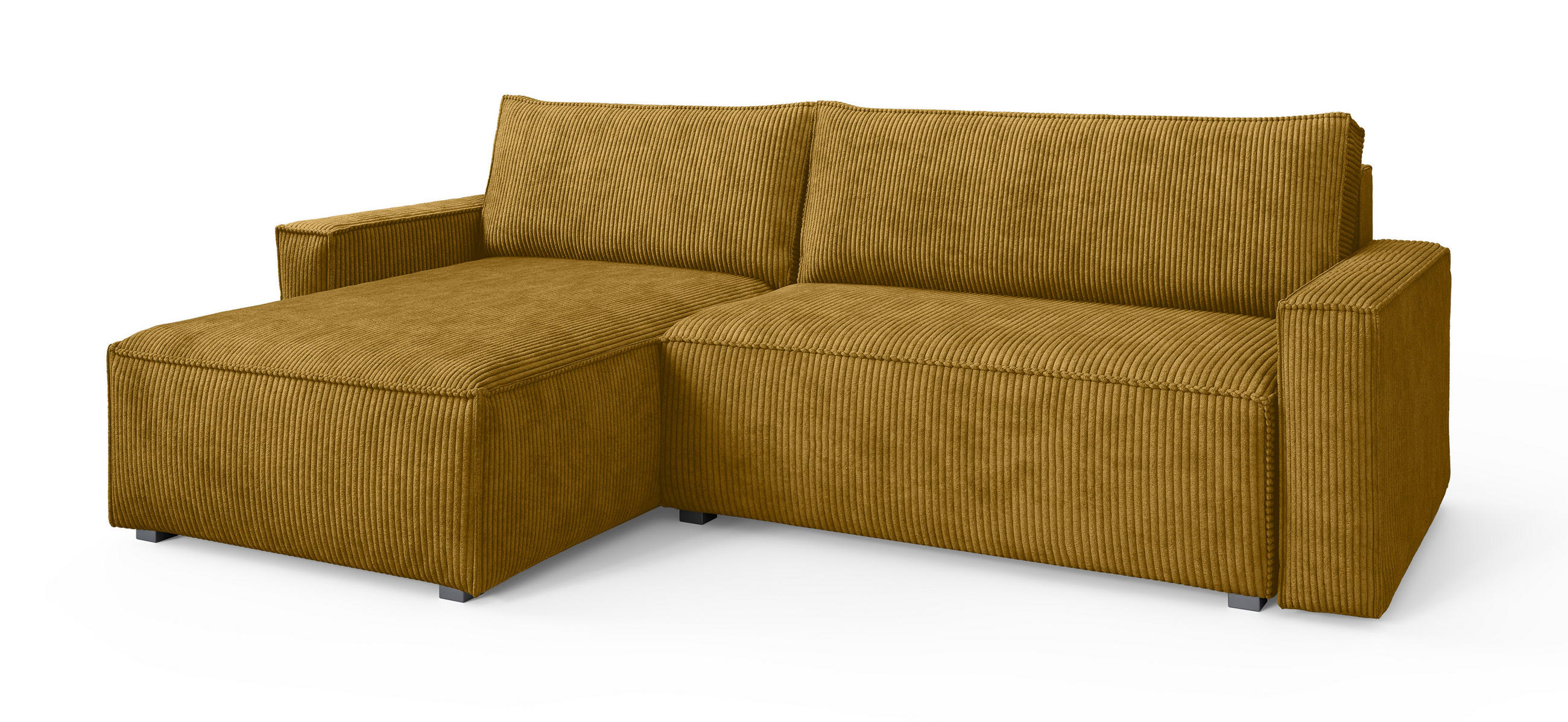 ECKSOFA BESMIR Gelb Kordstoff mit Schlaffunktion - Gelb, Holz (275/148cm) - MASSENO