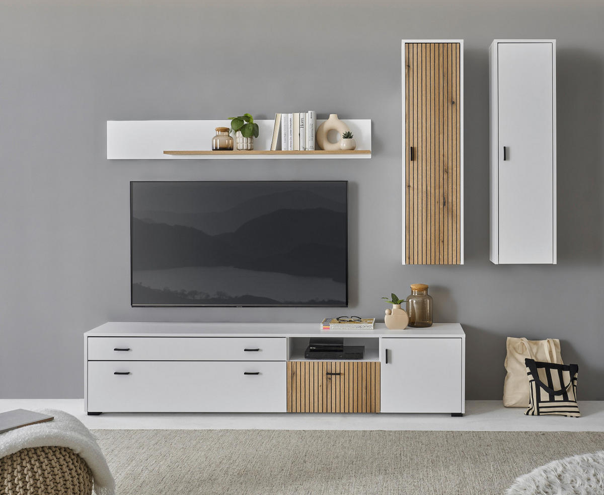 HÄNGESCHRANK weiß matt, Eiche 33 cm, Wandschrank mit Soft-Close - Eichefarben/Schwarz, Holzwerkstoff/Metall (33/120/30cm) - Furn.Design