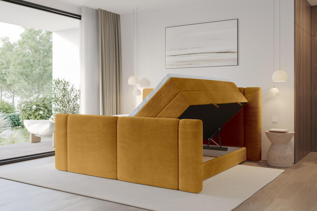 BOXSPRINGBETT mit Matratze H3/H4 - EVON KING Zanozek - 140x200 cm Senfgelb - Dunkelgelb, Holzwerkstoff (140/200cm) - ALTDECOR