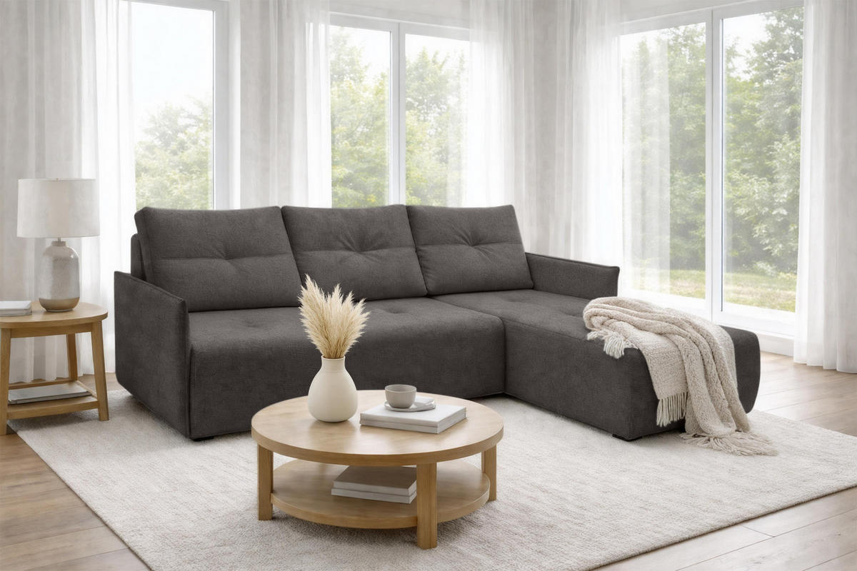 ECKSOFA L Form Damascus Dunkelgrau 212/143/88 cm Rechts mit Schlaffunktion - Dunkelgrau/Schwarz, Kunststoff/Textil (212/143cm) - AX Living