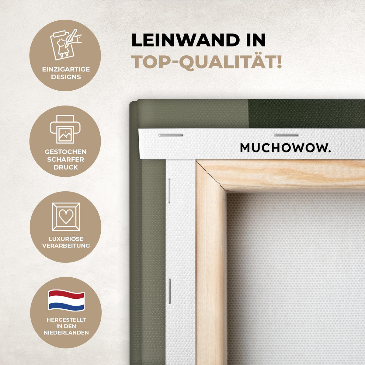 LEINWANDBILD Japandi - Grün - Abstrakt - Modern Deko Groß 90x90 cm - Olivgrün, Textil (90/90cm) - MuchoWow