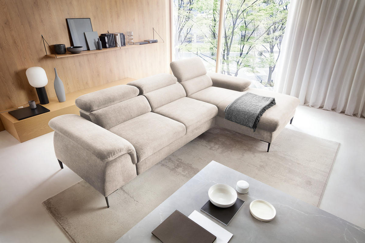 ECKSOFA L-Form 290 cm Amaro M mit Schlaffunktion, Rechts, Creme - Creme, Holz (182/288cm) - Emporius