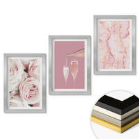 WANDBILDER 3er Set - 20x30 cm Silberner Rahmen - Champagnerfarbene Rosen, Marmorhintergrund - Silberfarben, Kunststoff (20/30cm) - ArtPrintCave