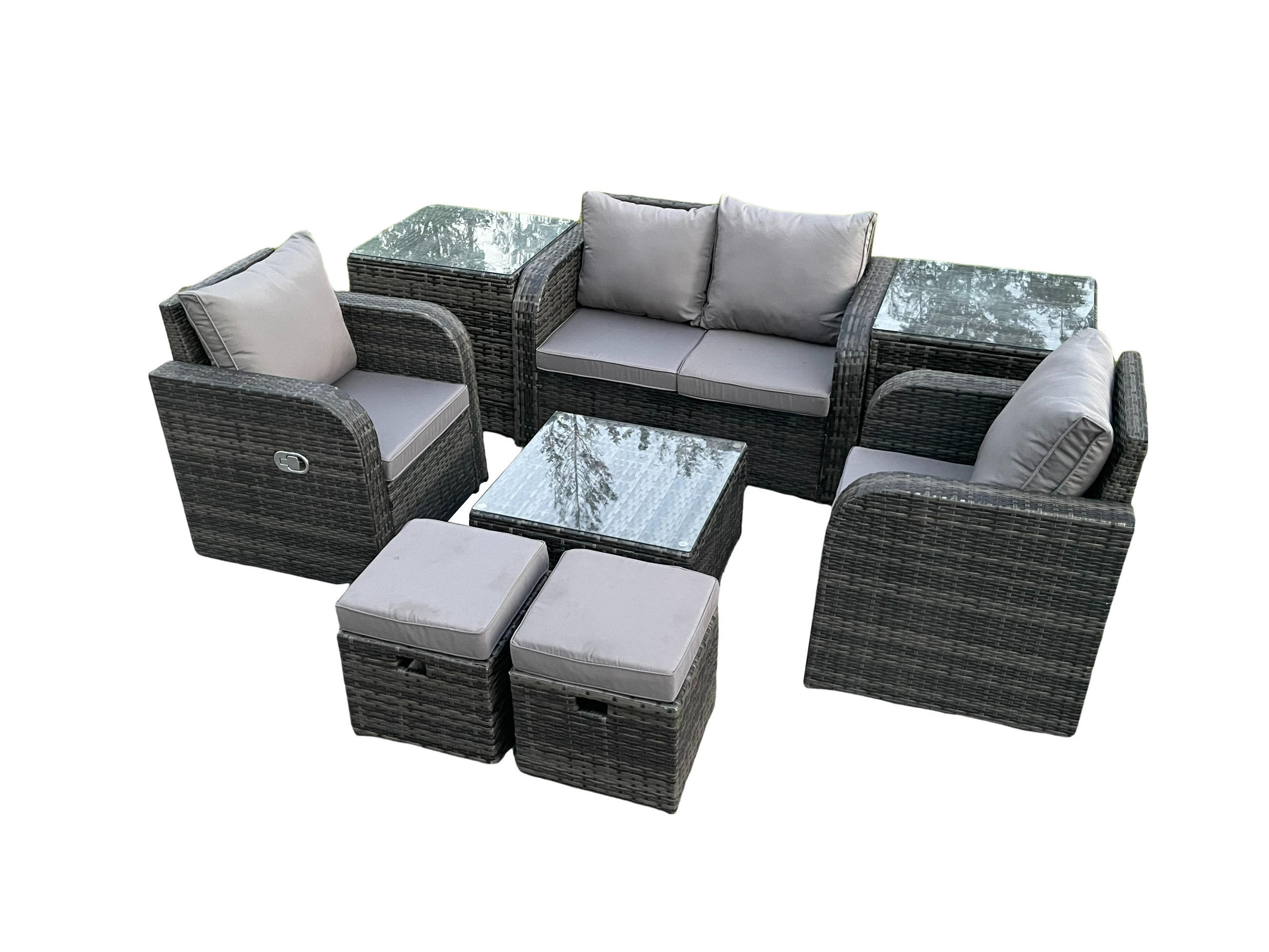 LOUNGESOFA-SET Polyrattan Dunkelgrau 6-Sitzer - Dunkelgrau, Metall - Fimous