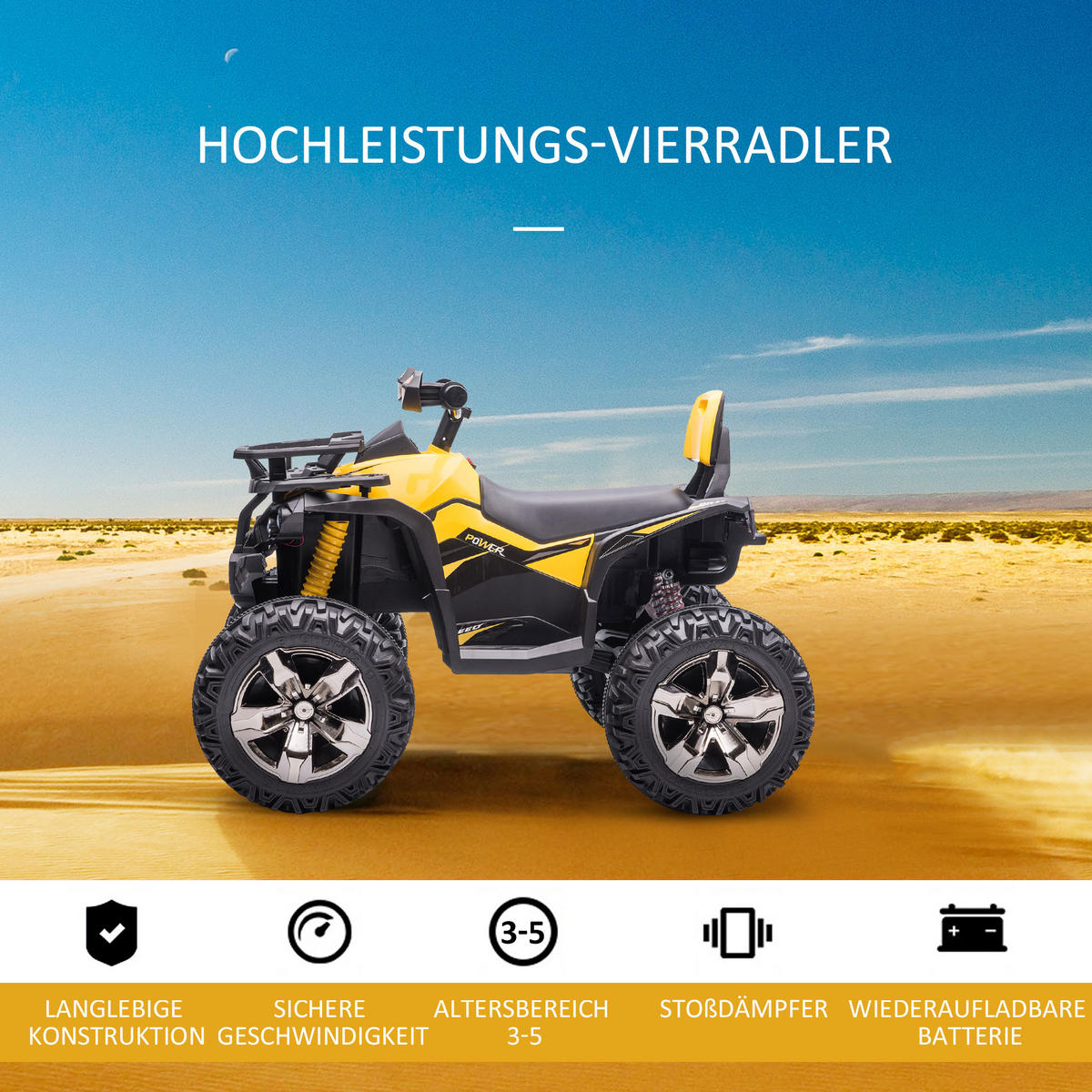 MINI ELEKTRO-QUAD KINDER, Rot/Gelb, Eisen+ Kunststoff - Gelb, Metall (100/65/73cm) - HOMCOM