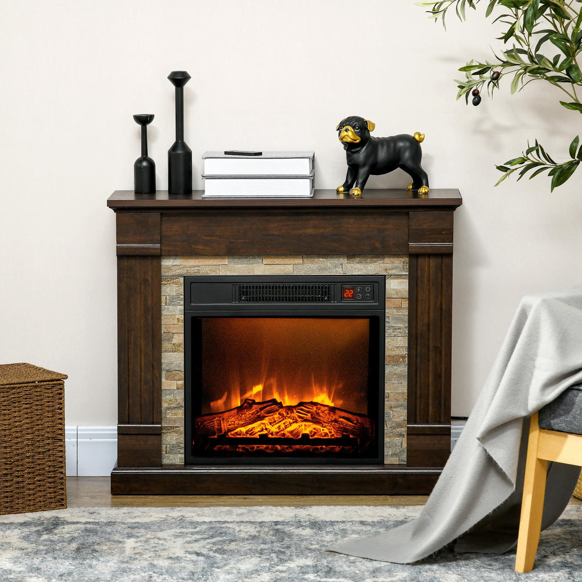 ELEKTROKAMIN DE-17056 1800 W mit 3D-Flamme & Regal Braun - Braun, Metall (80/67.8/21.6cm) - ComfortXL