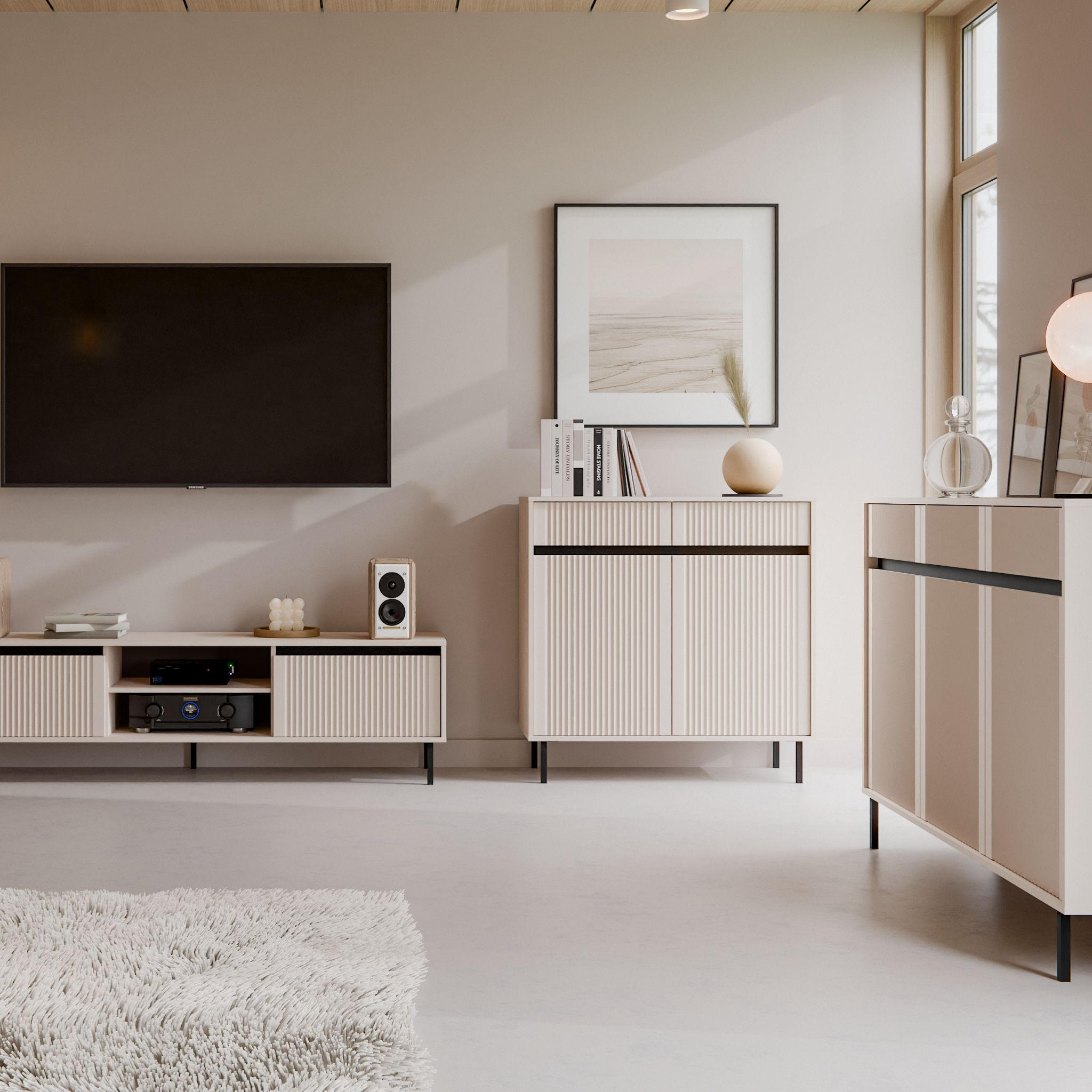 KOMMODE OSTIA 100/100/40 cm mit 2 Schubladen 2 Türen Beige - Beige, Holzwerkstoff (100/100/40cm) - MASSENO