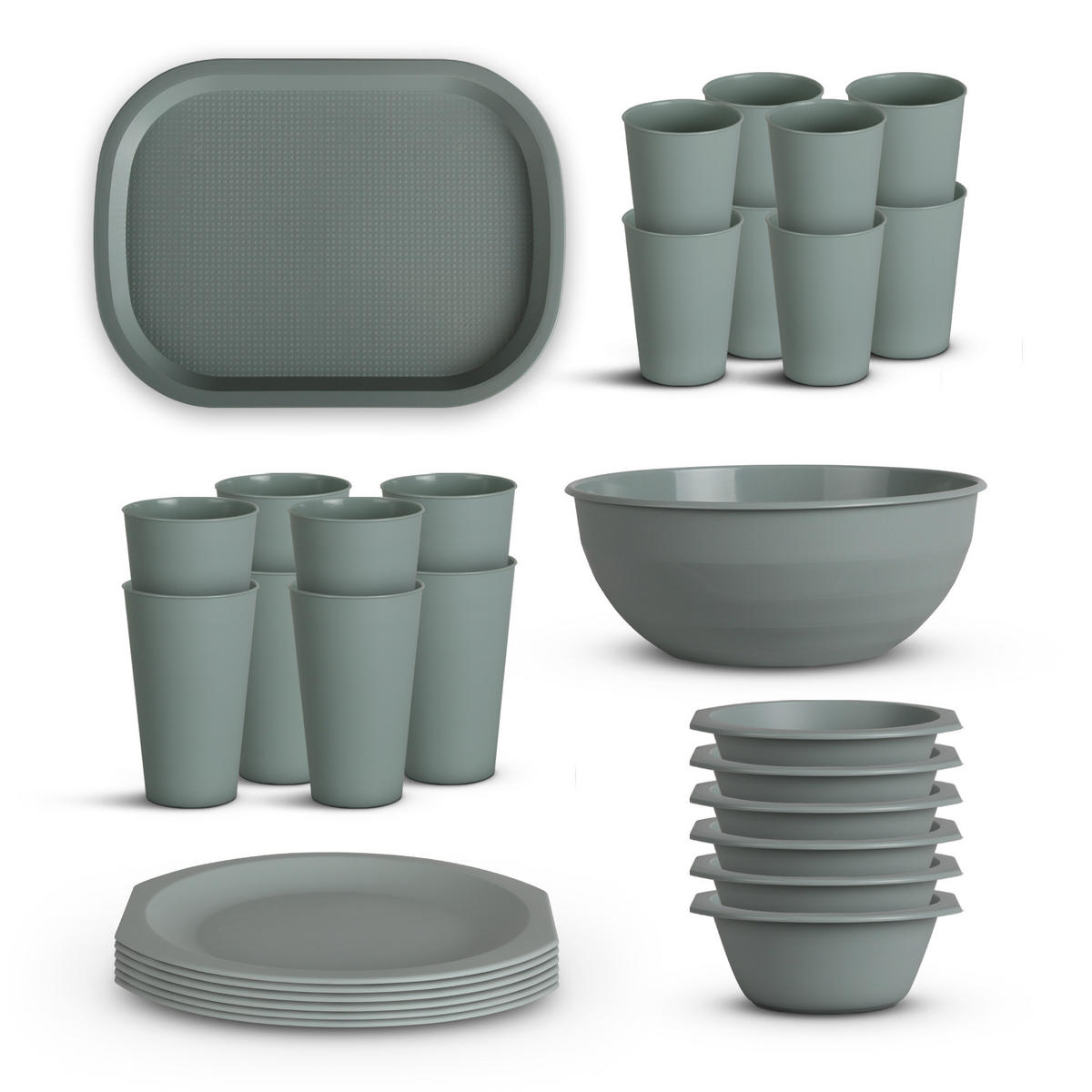 KOMBISERVICE Kunststoff Grün 30-teilig 6 Personen - Grün, Kunststoff (27/10/37cm)