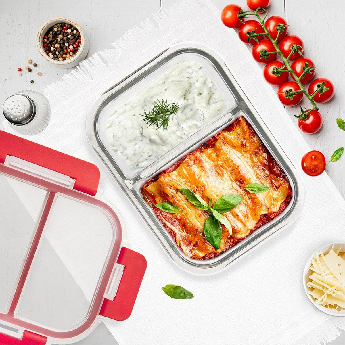 LUNCHBOX unterteilt 1,3 l Transparent - Transparent, Glas (18/7.5/23.5cm) - Orion 