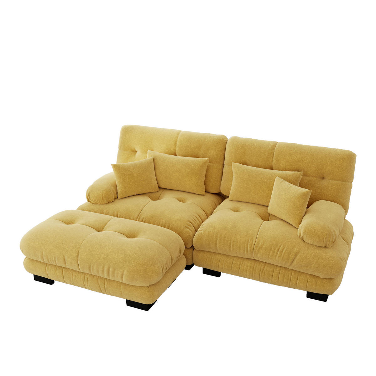 ECKSOFA mit modularer Ottoman, breiten Armlehnen und Zierkissen aus Chenille, Gelb - Gelb, Textil (220/145cm) - Redom