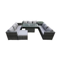 GARTENMÖBEL HÖHENVERSTELLBARER ESSTISCH SET MIT HOCKER Polyrattan Outdoor 10-Sitzer - Dunkelgrau/Grau, Glas/Kunststoff - Fimous