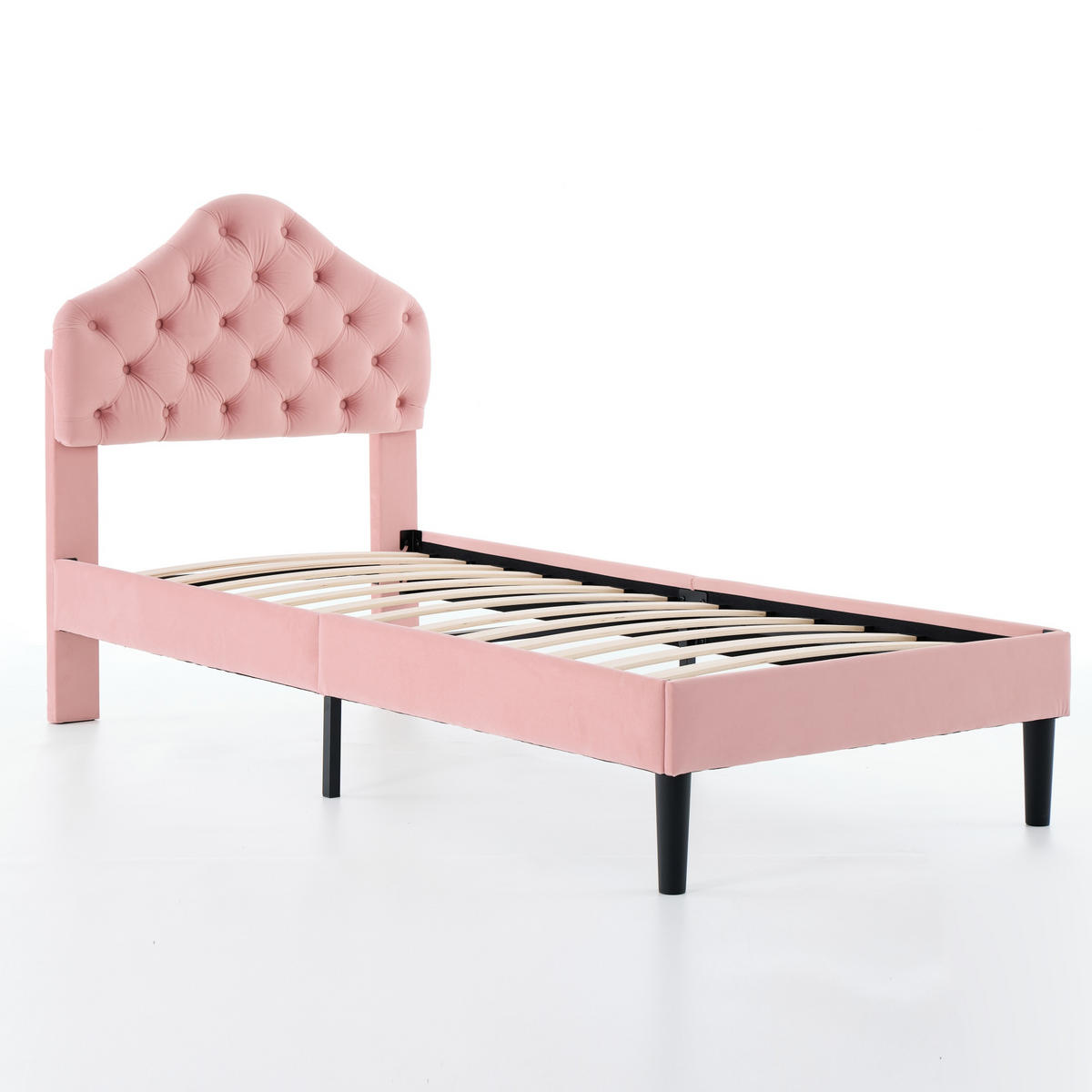 BETT mit verstellbarem Kopfteil 90x200 cm Samt Pink - Rosa, Holzwerkstoff (90/200cm) - Meubliv