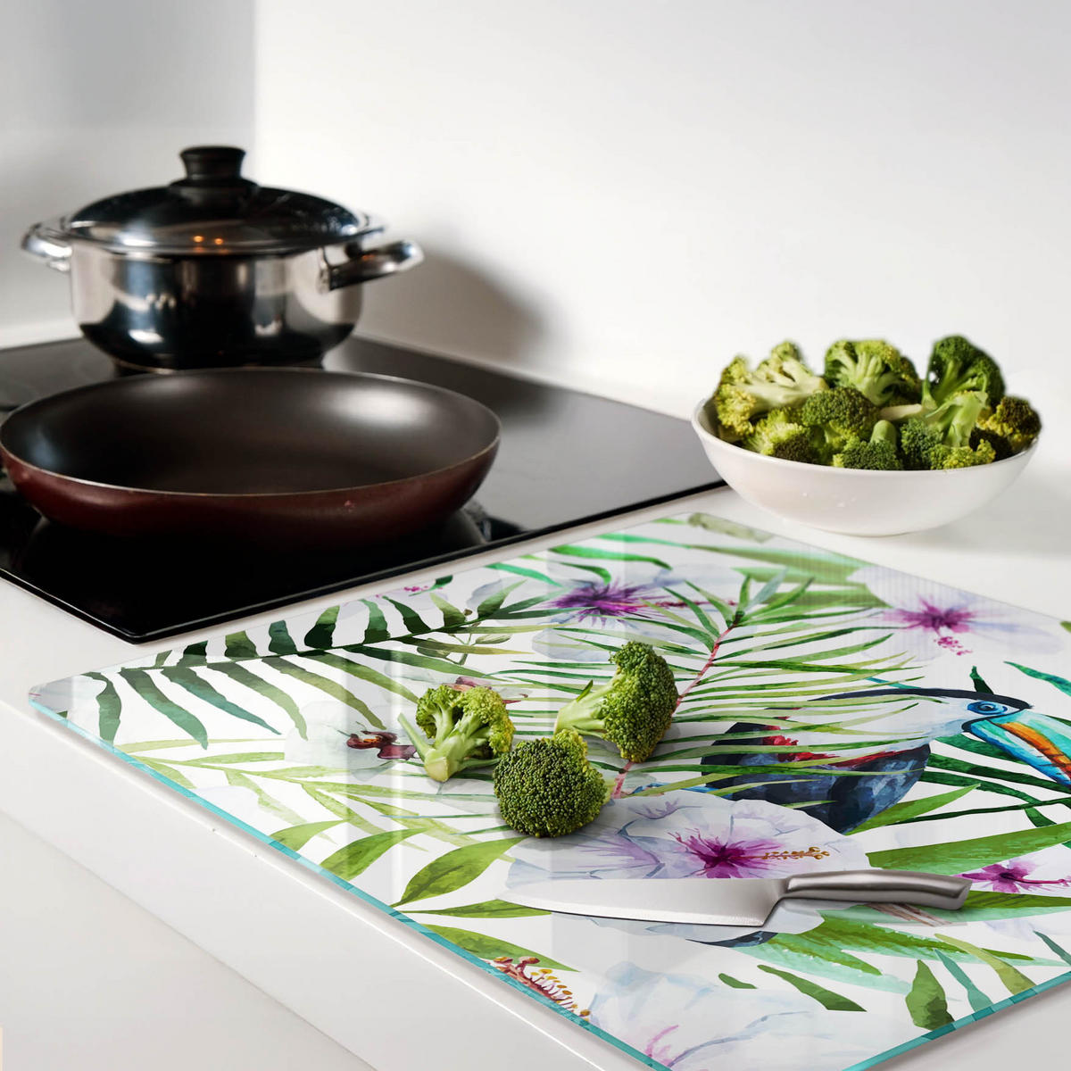 GLASPLATTE 60x52 cm Tropischer Tukan - Dunkelgrau/Schwarz, Glas (60/0.4/52cm) - TULUP