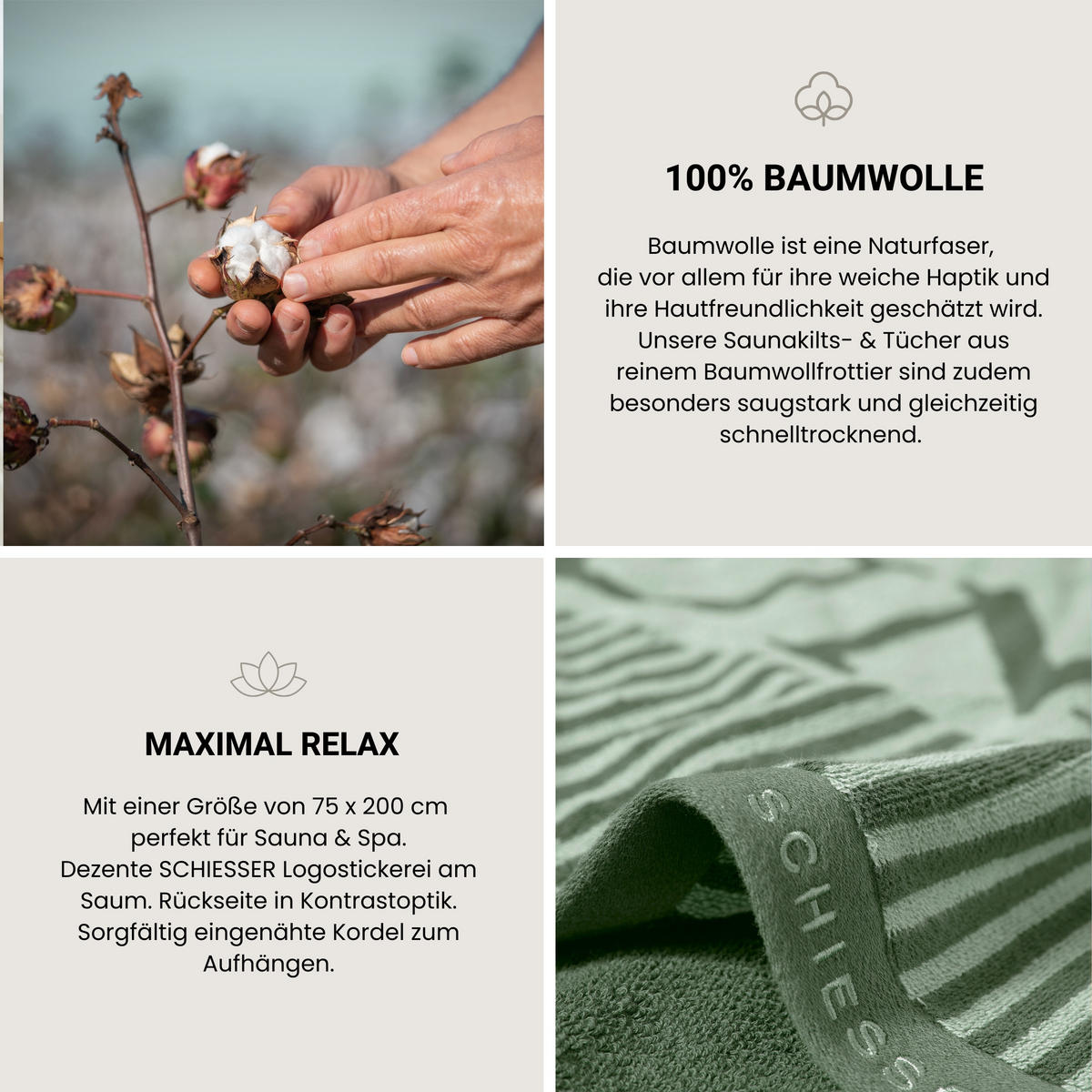 SAUNATUCH Rom - 75 x 200 cm - Hellgrün - Hellgrün, Textil (75/200cm) - SCHIESSER