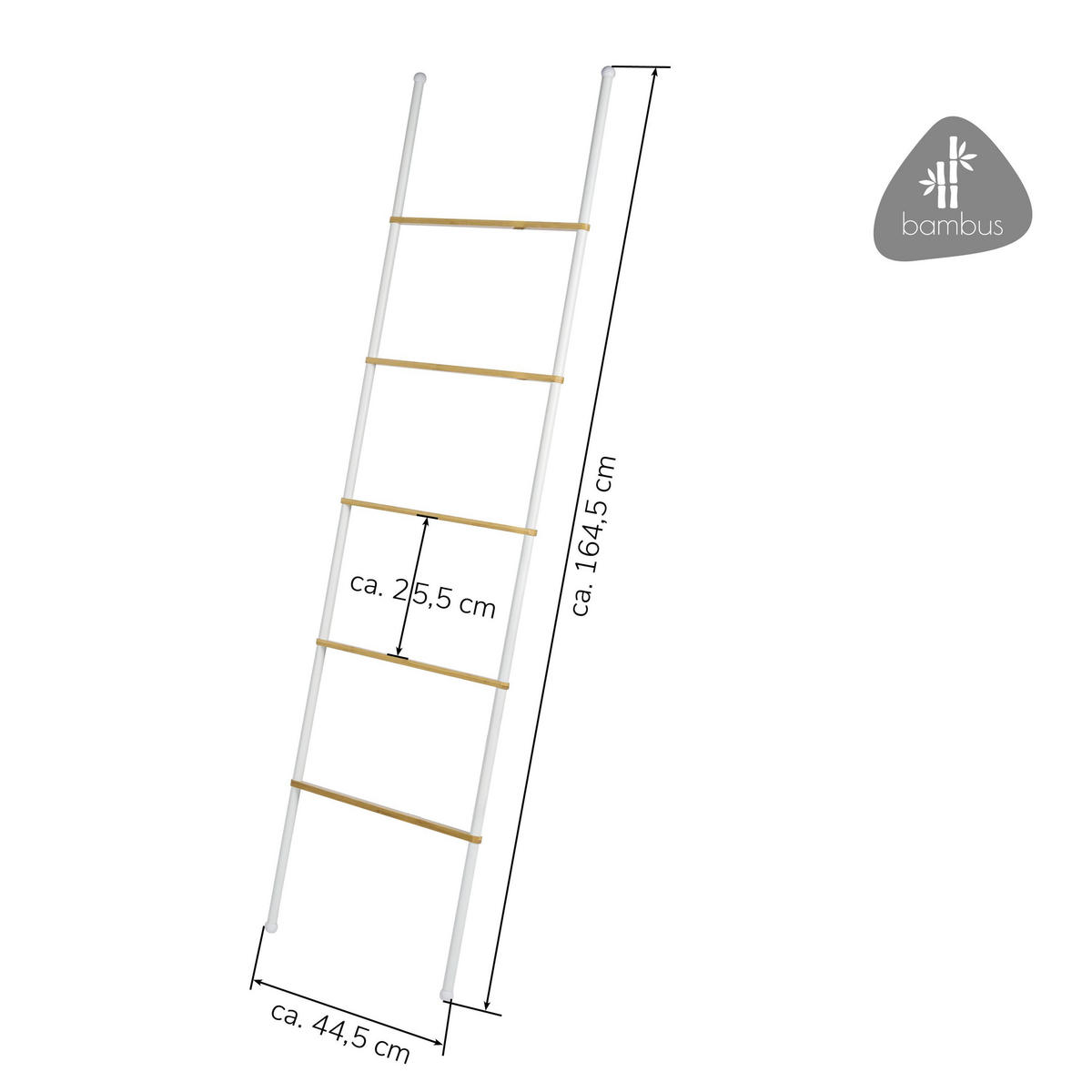 HANDTUCHLEITER, Bambus/Metall, weiß - Weiß, Holz (44.5/164.5/2.5cm) - eluno