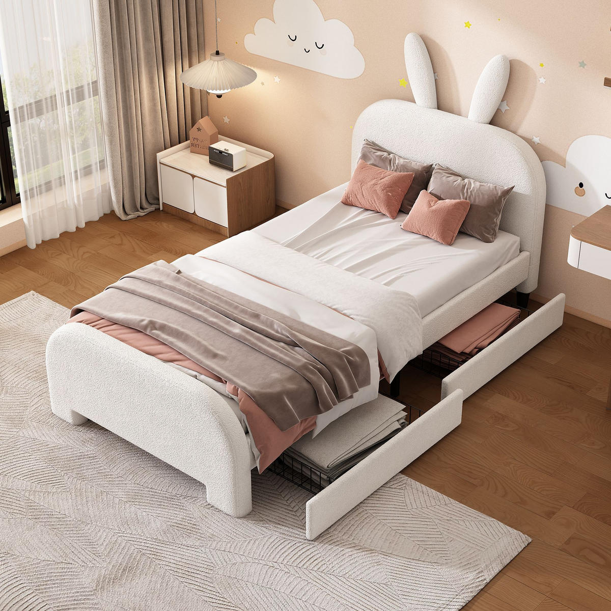 KINDERBETT 90/200 cm in Weiß mit Zwei Schubladen - Weiß, Holz/Textil (90/200cm) - KOMHTOM