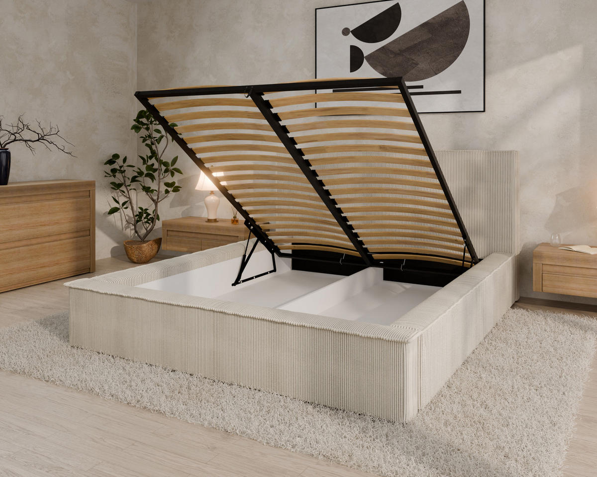 POLSTERBETT SANA 160x200cm Elegantes Polsterbett für modernen Wohnstil , ohne matratze, beige - Beige, Holz (160/200cm) - Homesy