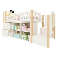 HALBHOHES Bett aus Kiefernholz und MDF 90x200 cm Natur mit Stauraum, LED-Beleuchtung und USB-Anschlüssen - Naturfarben, Holzwerkstoff (90/200cm) - IVMEU