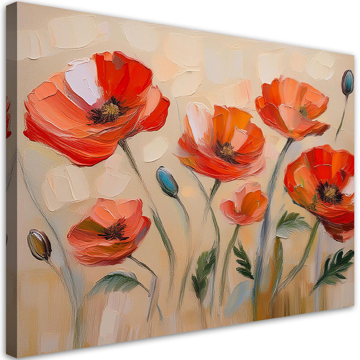 WANDBILD blumen mohn natur - Rot, Textil (60/40cm) - Feeby