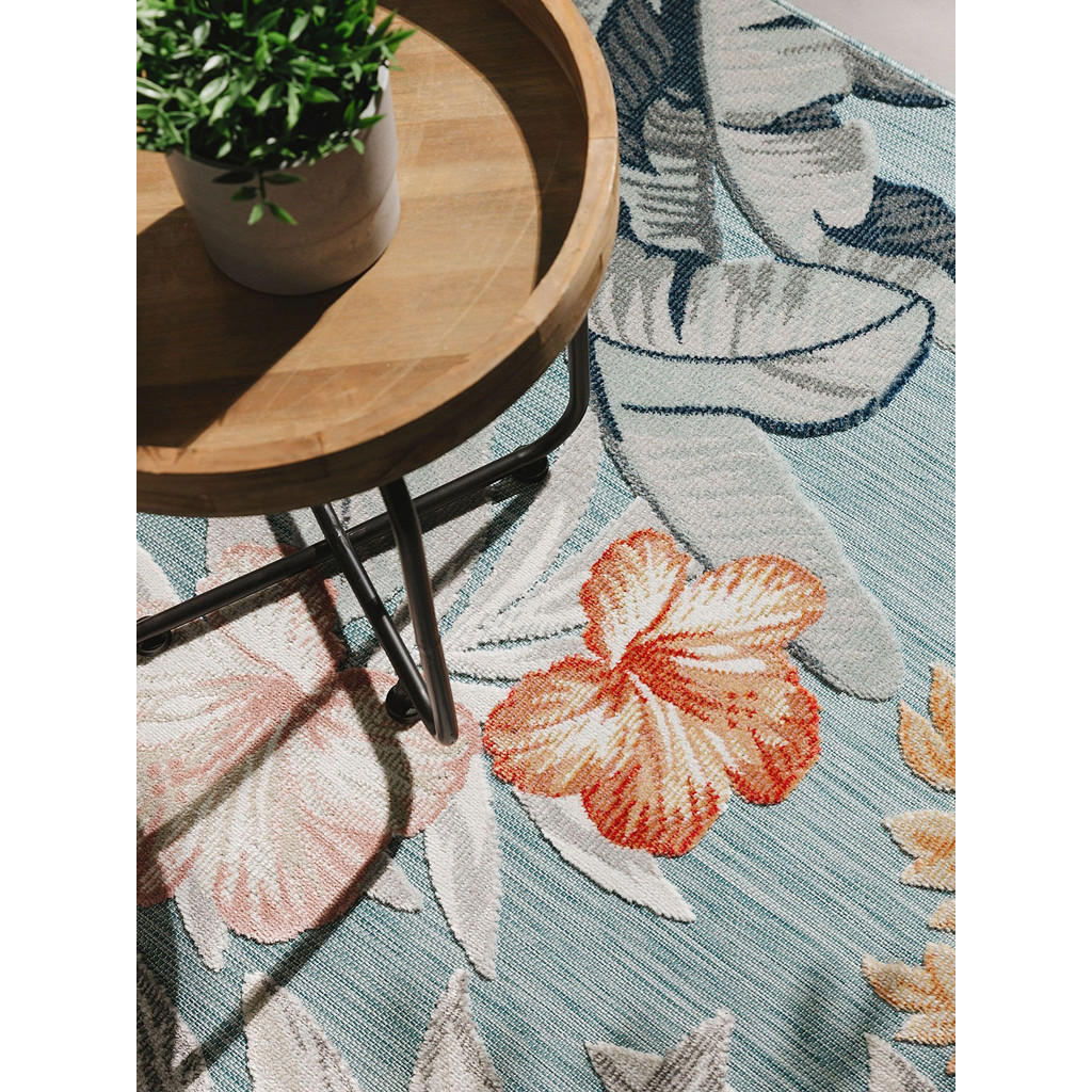 Thumbnail - benuta Outdoorteppich, Hellblau, Creme, Kunststoff, Floral, Rechteckig, 320x420 cm, wasserabweisend, Teppiche & Böden, T...