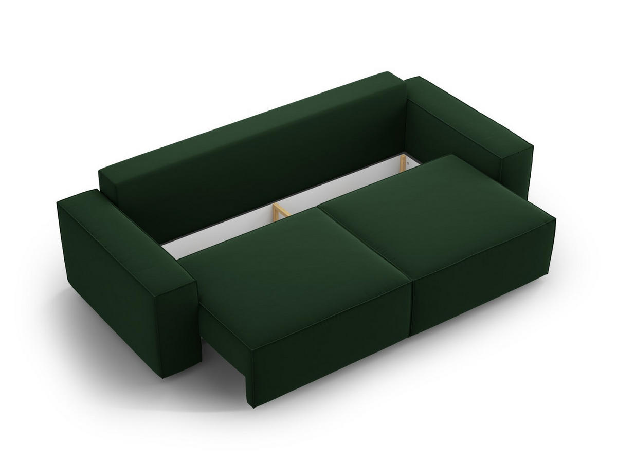 SOFA ausklappbar mit Bettkasten Jodie aus Samt flaschengrün 3 Sitzplätze - Dunkelgrün, Textil (107/86/247cm) - Micadoni