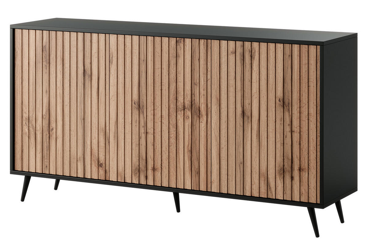 SIDEBOARD Bello Schwarz Eiche 154 cm - Schwarz, Holzwerkstoff (154/78/38cm) - Selsey