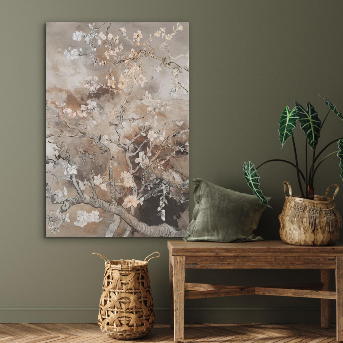 AKUSTIKPANEEL Mandelblüte - Kunst - Van Gogh - Beige - Abstrakt 70x100 cm - Braun, Textil (70/0.9cm) - MuchoWow