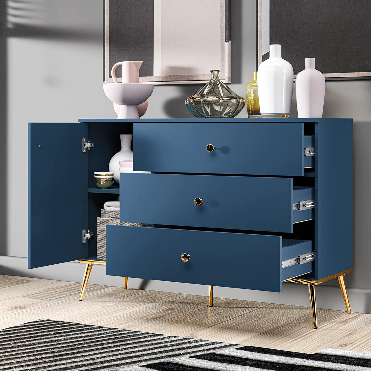 KOMODA Thalia Plavo - plava, drvni materijal (120/85/40cm) - Petits-meubles