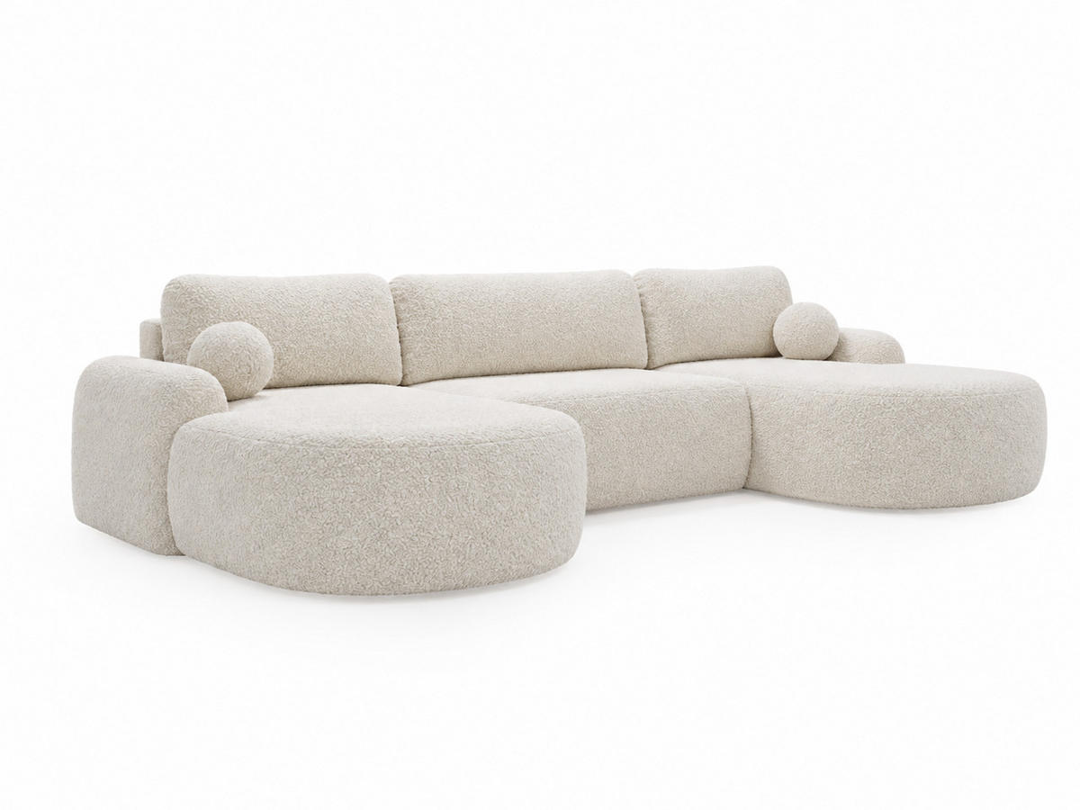 ECKSOFA Aurio U Bouclé-Stoff Weiß - Schwarz/Weiß, Kunststoff/Textil (347/177cm) - Graingold