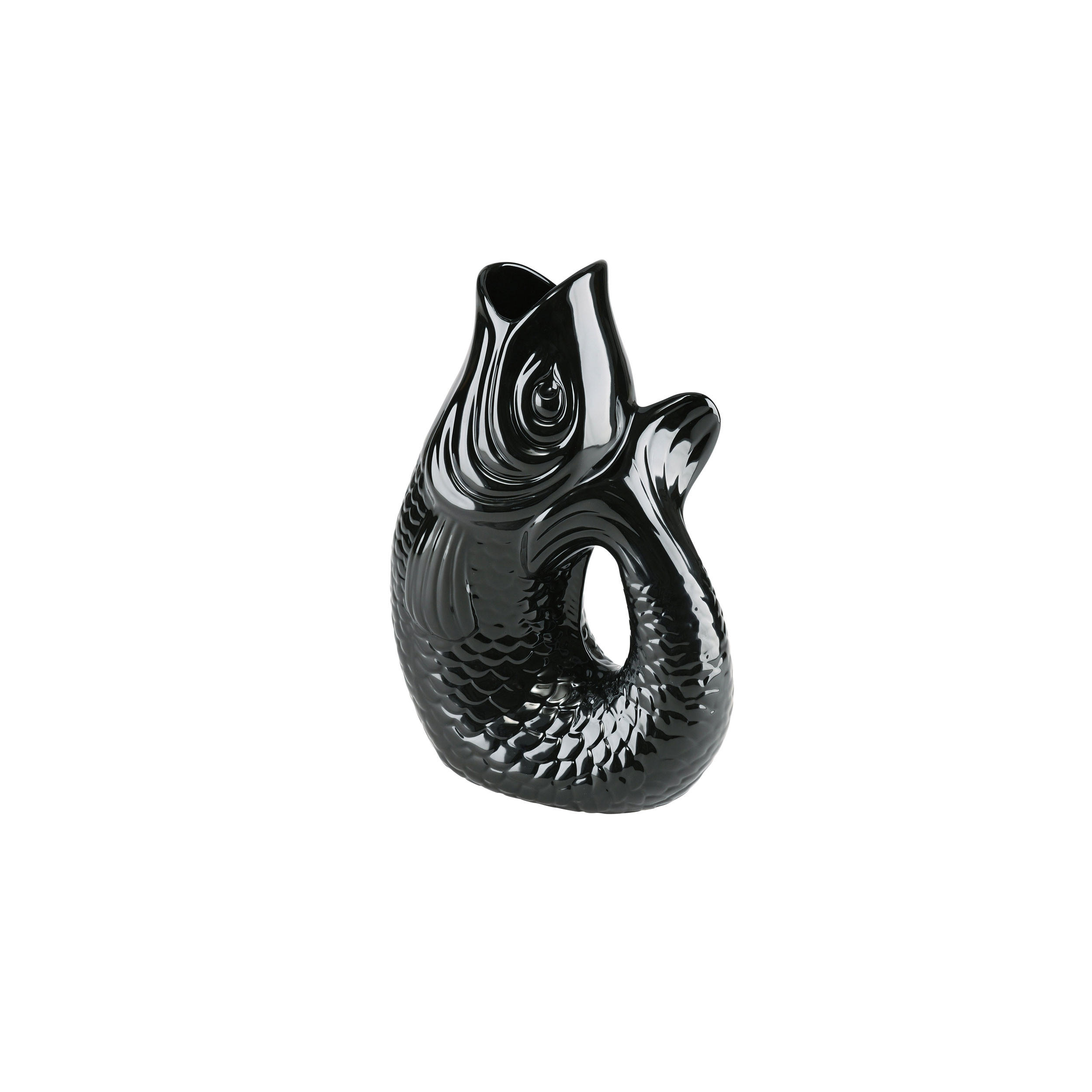 VASE Monsieur Carafon L, Fisch-Form, Steingut, Schwarz, 31cm - Schwarz, Keramik (10cm) - Gift Company