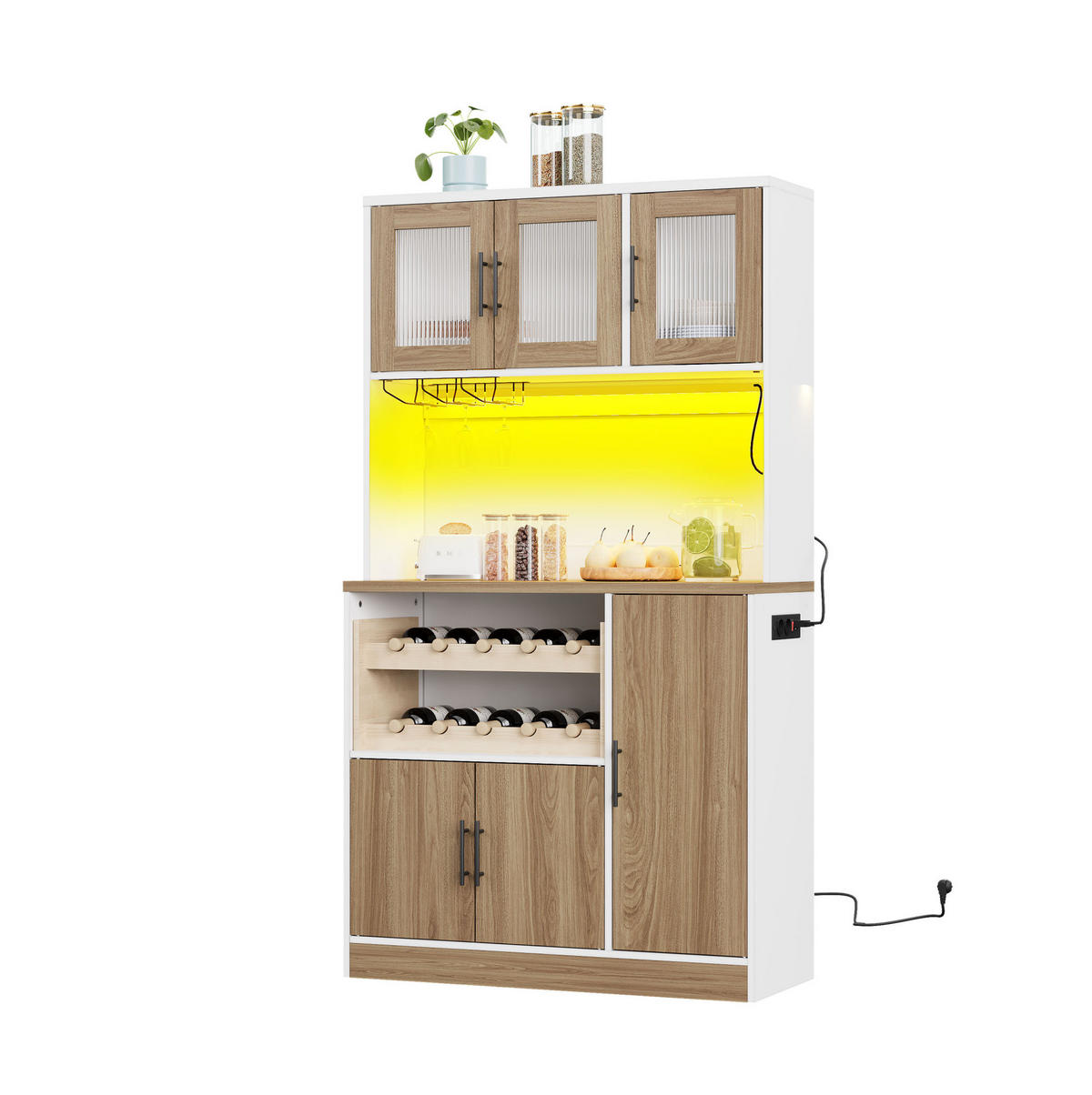 DONJI kuhinjski element, 100/40/180 cm, MDF bijela/prirodna, s LED rasvjetom i utičnicom - bijela, drvni materijal (100/180/40cm) - BEAOK