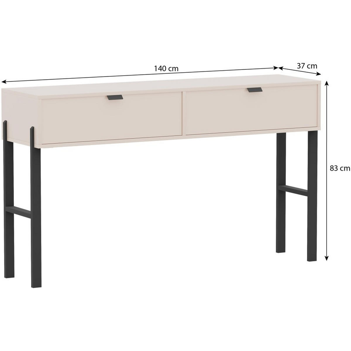 KONSOLENTISCH Cortina mit 2 Schubladen, Sandbeige - Sandfarben/Schwarz, Holzwerkstoff (37/160/83cm) - Beautysofa