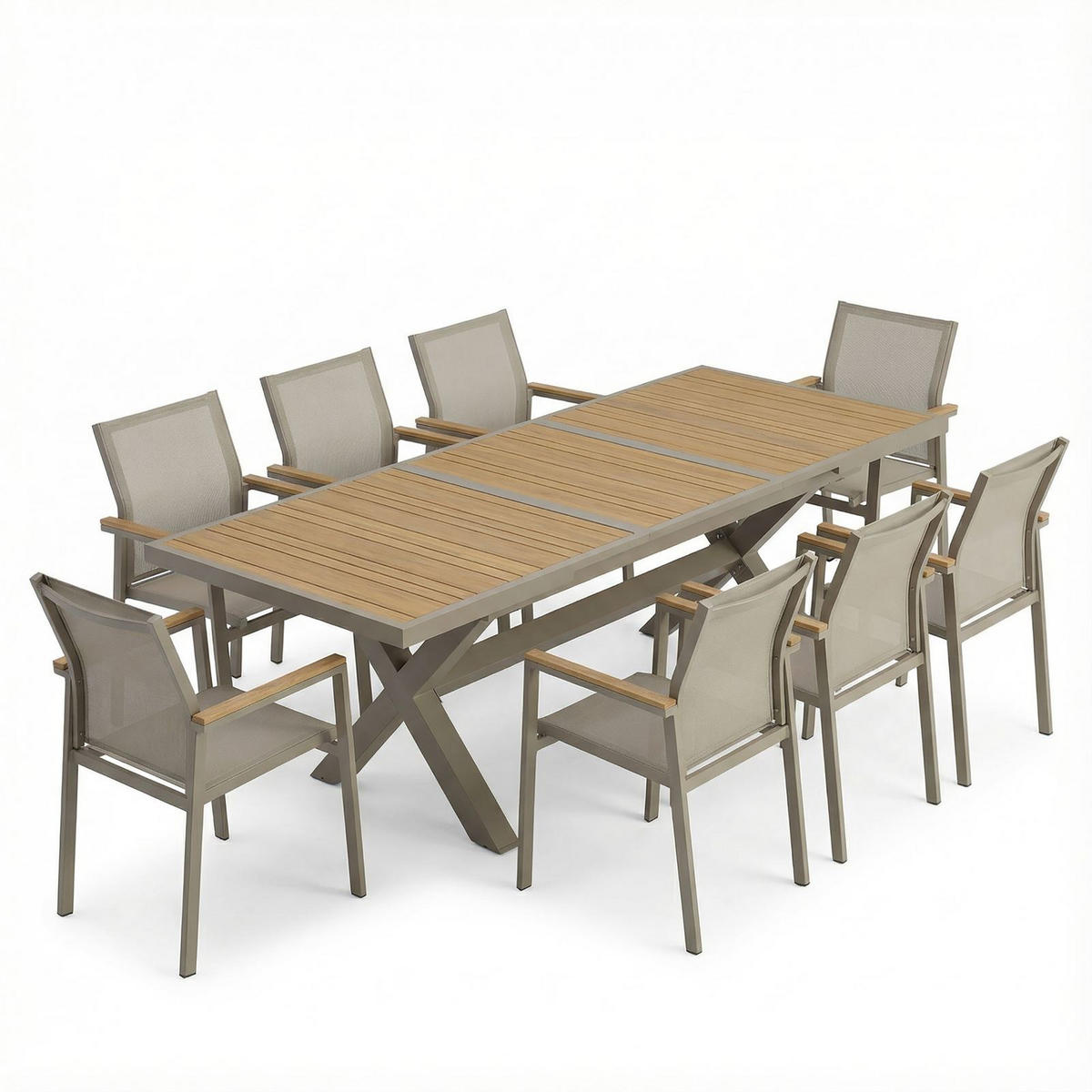 GARTENMÖBEL SET LAGOA 9er Set natur - Naturfarben, Metall - IDIMEX