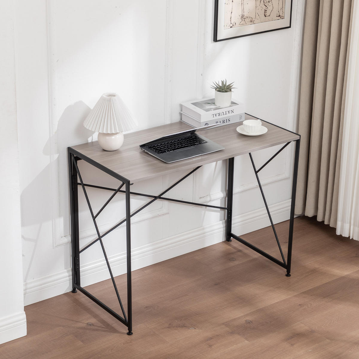SCHREIBTISCH Klappbarer faltbar platzsparend Homeoffice Computertisch kompakt modern - Naturfarben, Holzwerkstoff/Metall (99/50/75cm) - EVRYAE