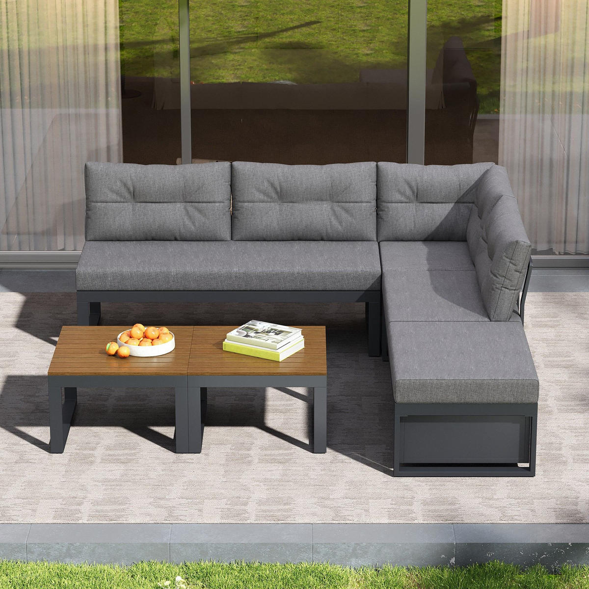 LOUNGEGARNITUR, Gartenlounge-Set, L-/U-Form Gartenmöbel Set, Grau - Grau, Metall - LVHOM