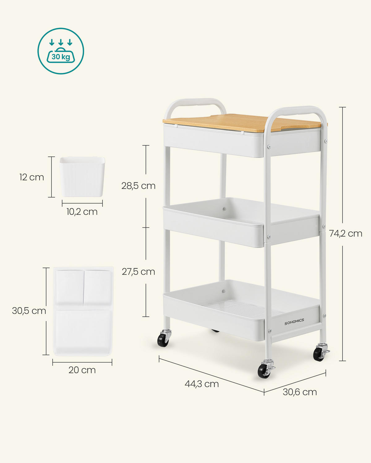 SERVIERWAGEN Banker - Gelb, Metall (31/78/46cm) - SONGMICS