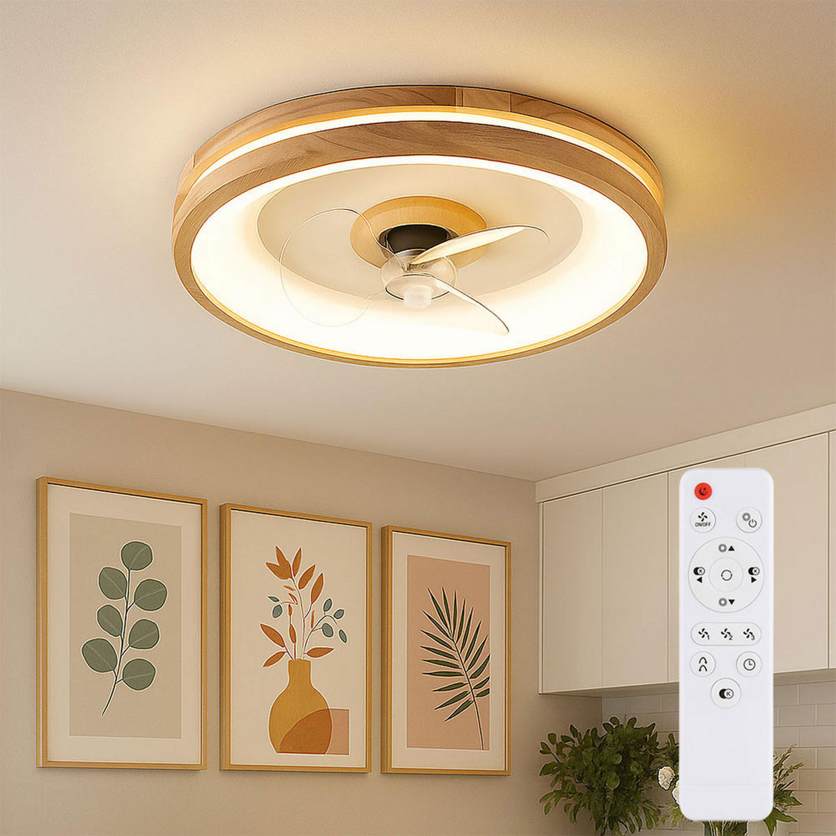 LED DECKENLEUCHTE Braun Holzoptik dimmbar - Braun, Holz (50/50/12.5cm) - Globo Lighting