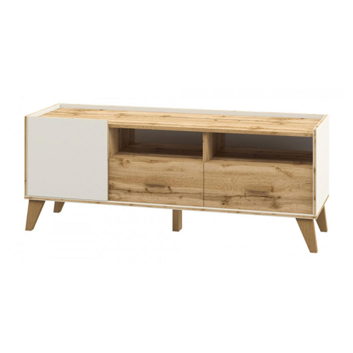 LOWBOARD Skandi weiß / Wotan Eiche 124 / 40 / 54cm - Eichefarben/Weiß, Holz/Holzwerkstoff (124/54/40cm) - Feldmann-Wohnen