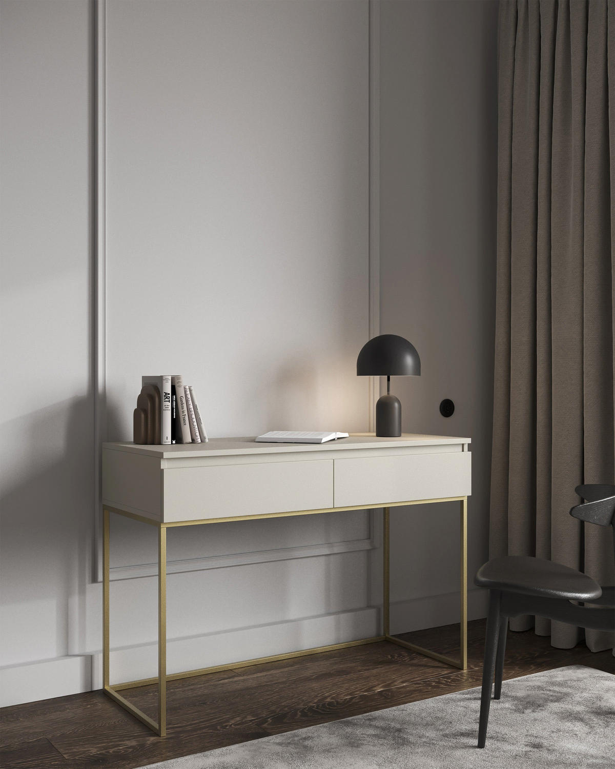 SCHMINKTISCH Selsey Bemmi Graubeige mit goldenem Metallgestell 120 cm - Beige/Goldfarben, Holzwerkstoff/Metall (120/80/50cm) - Selsey